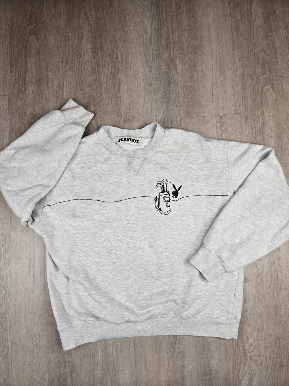 Playboy PacSun Grey Heather Golf Bunny Crewneck Sweatshirt M Embroidery Graphic